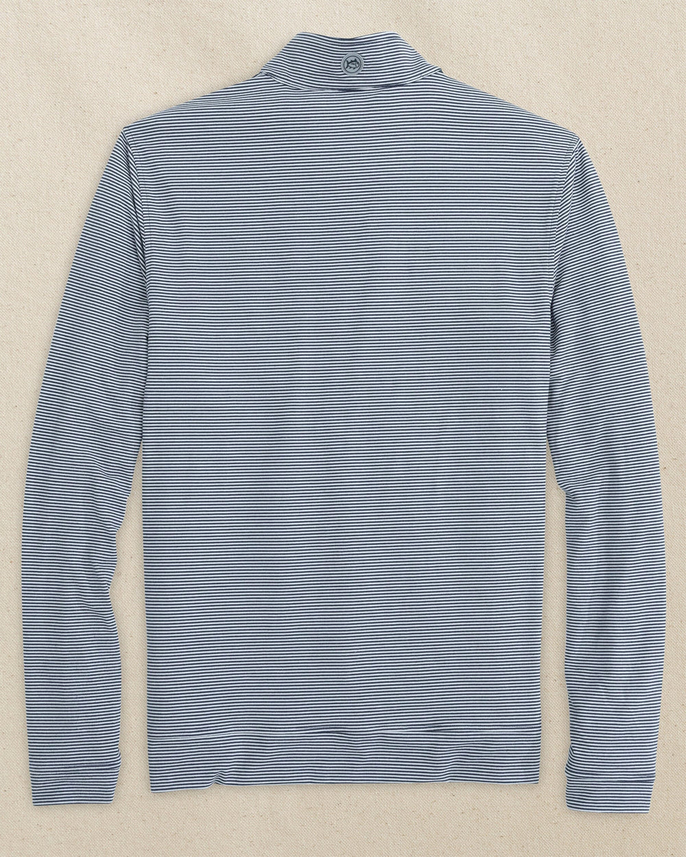 The back view of the Southern Tide Penn State Nittany Lions Cruiser Micro-Stripe Quarter Zip by Southern Tide - Heather Navy