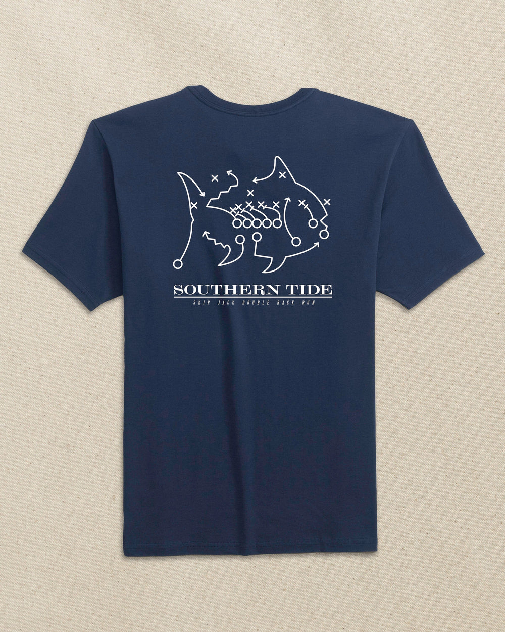 The back view of the Southern Tide Penn State Nittany Lions Skipjack Play Short Sleeve T-Shirt by Southern Tide - Navy and White