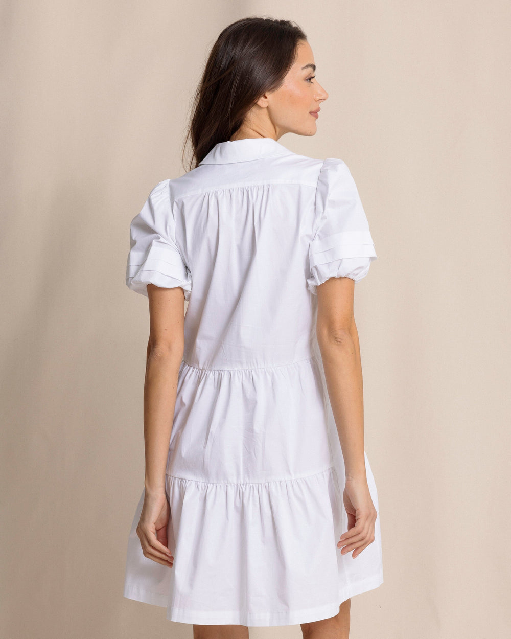The back view of the Southern Tide Piper Short Sleeve Dress by Southern Tide - Classic White