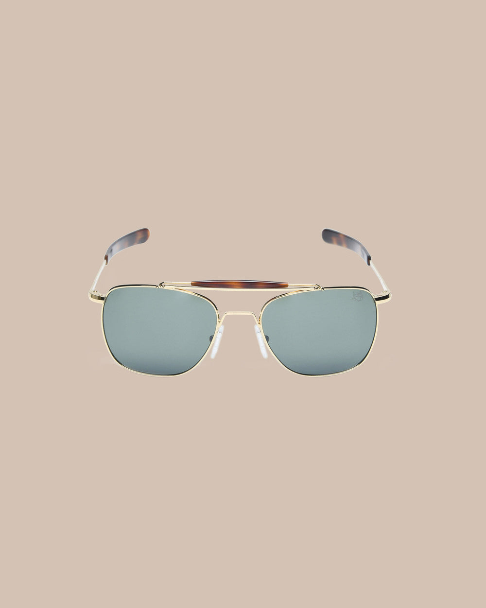 The front view of the Southern Tide Quarter Deck Aviator by Southern Tide - Yellow Gold Frame with American Green Lens
