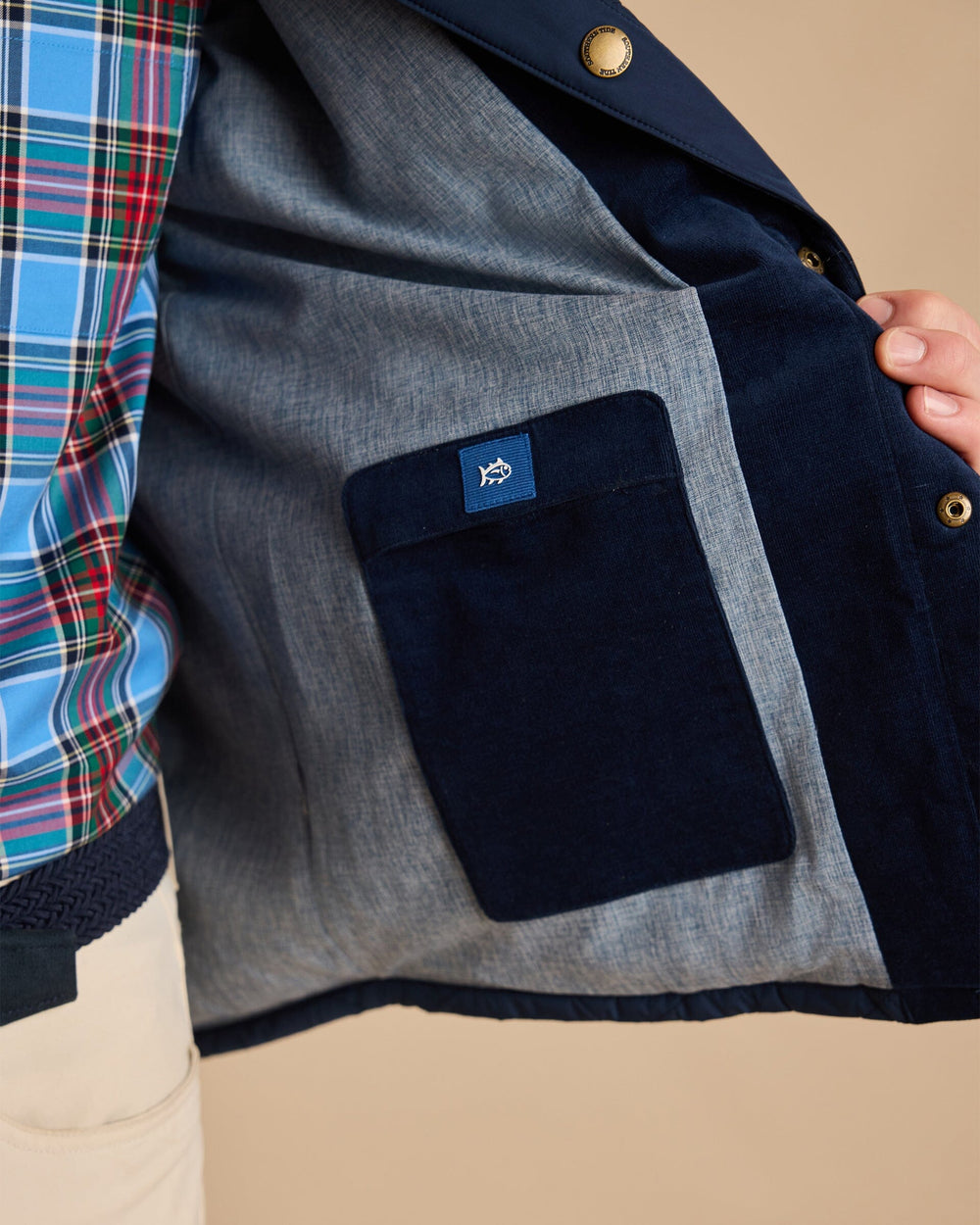 The detail view of the Southern Tide Quilted Jacket by Southern Tide - Dress Blue