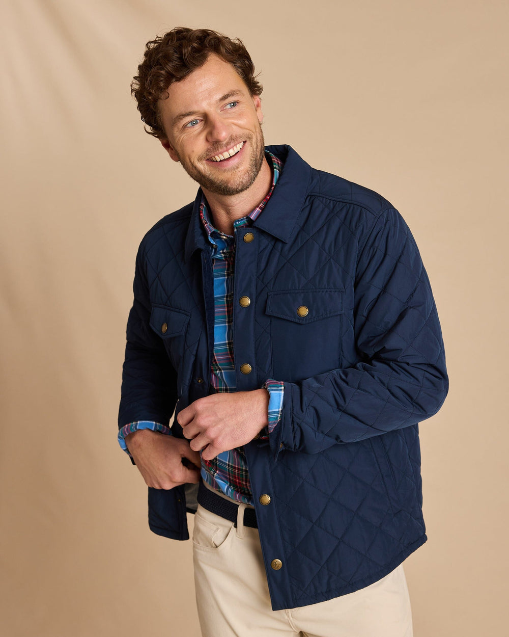 The front view of the Southern Tide Quilted Jacket by Southern Tide - Dress Blue