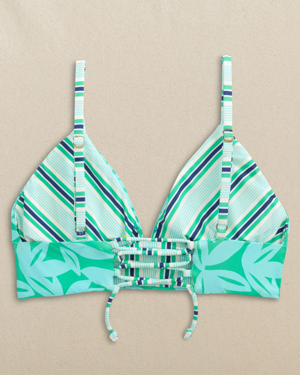 The back reverse view of the Southern Tide Reversible Tropical Stripe Banded Bikini Top by Southern Tide - Florida Keys