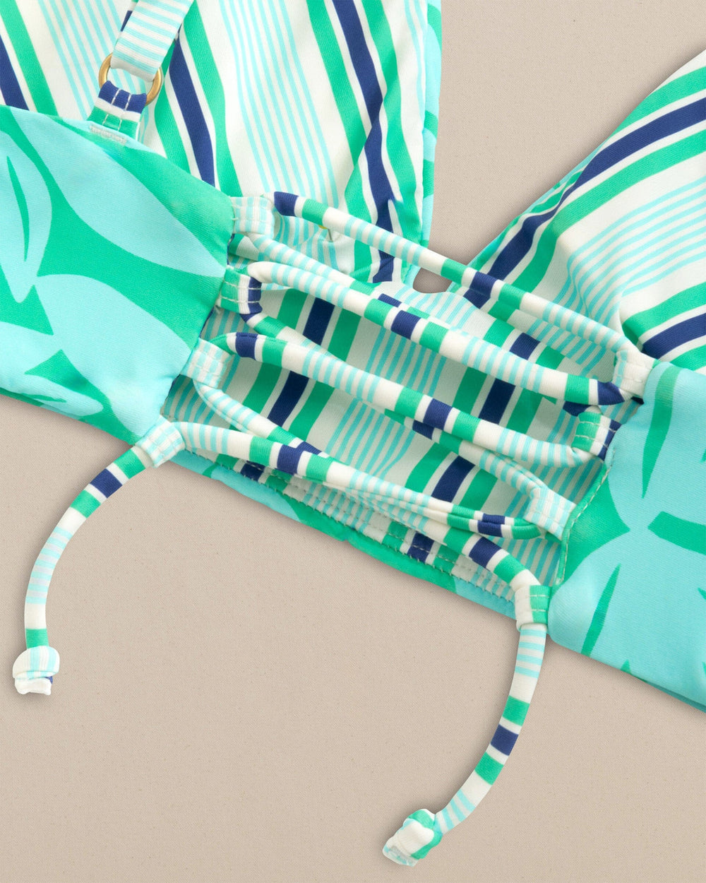 The detail reverse view of the Southern Tide Reversible Tropical Stripe Banded Bikini Top by Southern Tide - Florida Keys