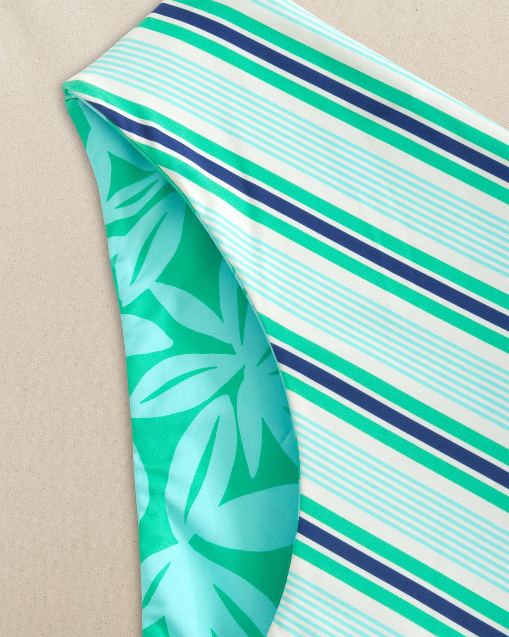 The detail view of the Southern Tide Reversible Tropical Stripe Hipster Bikini Bottom by Southern Tide - Florida Keys