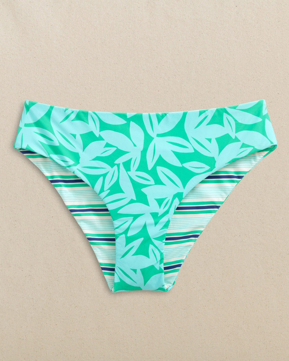 The front reverse view of the Southern Tide Reversible Tropical Stripe Hipster Bikini Bottom by Southern Tide - Florida Keys