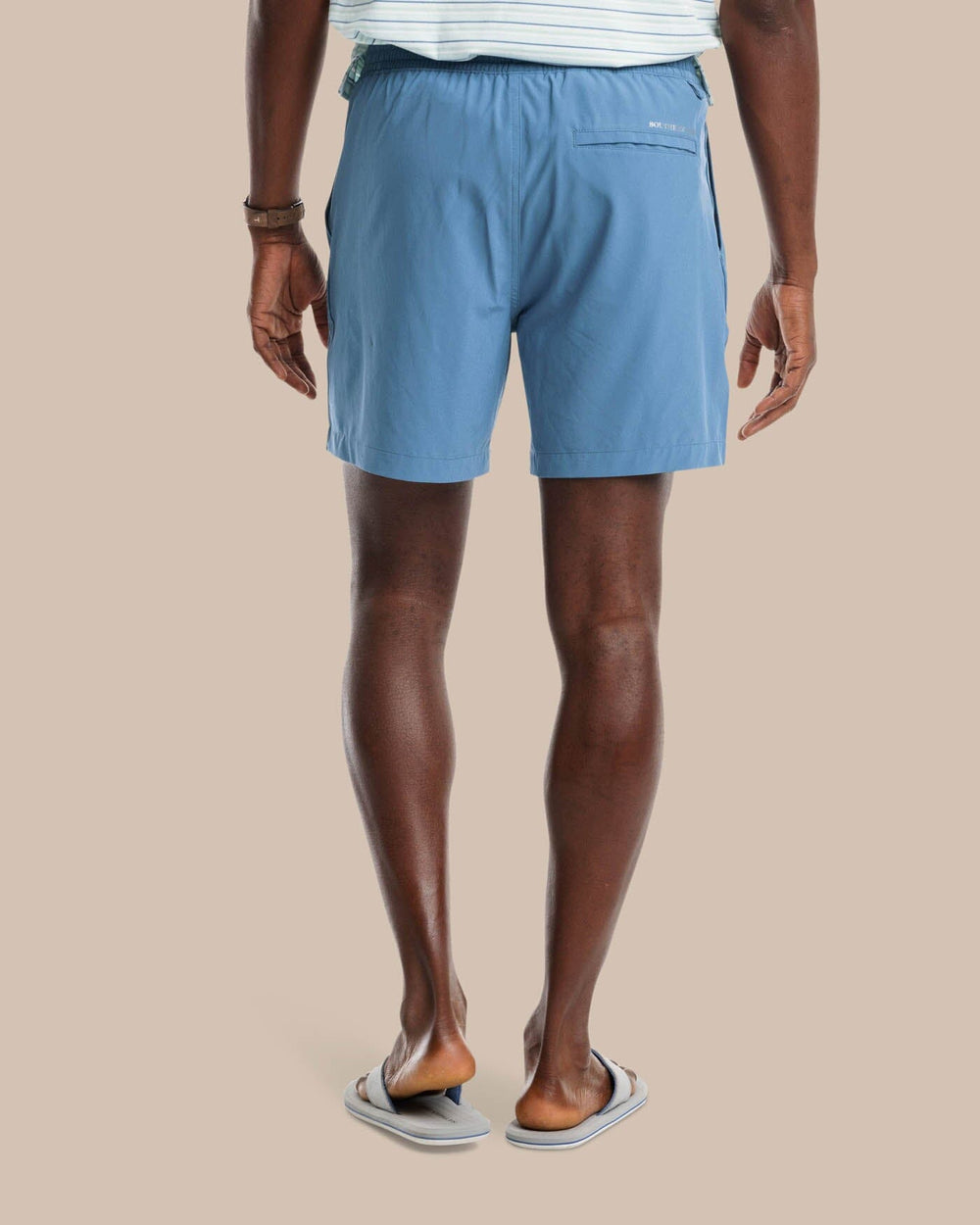The model back view of the Men's Rip Channel 6 Inch Performance Short by Southern Tide - Blue Ridge