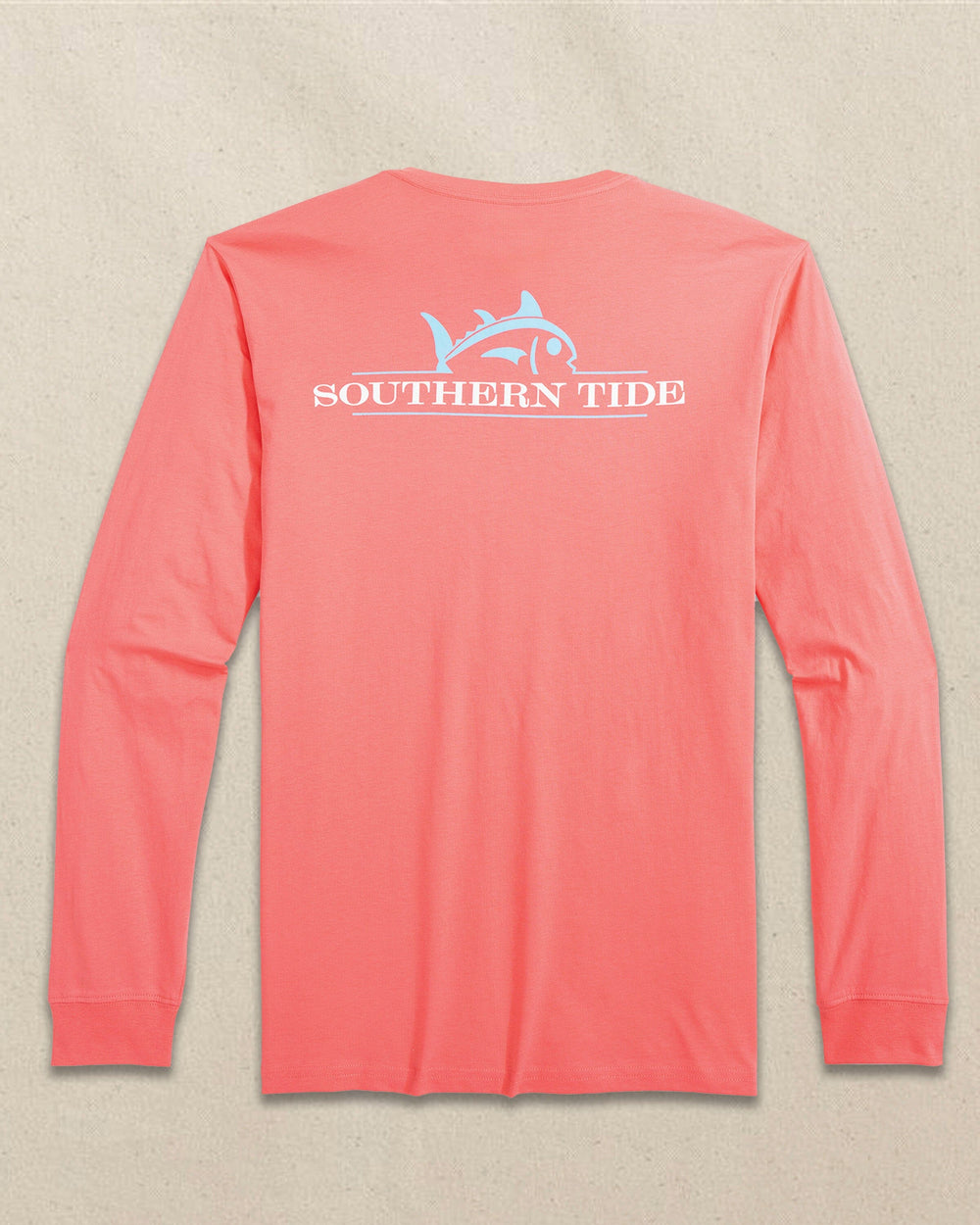 The back view of the Southern Tide Rising Skipjack Long Sleeve T-Shirt by Southern Tide - Light Coral
