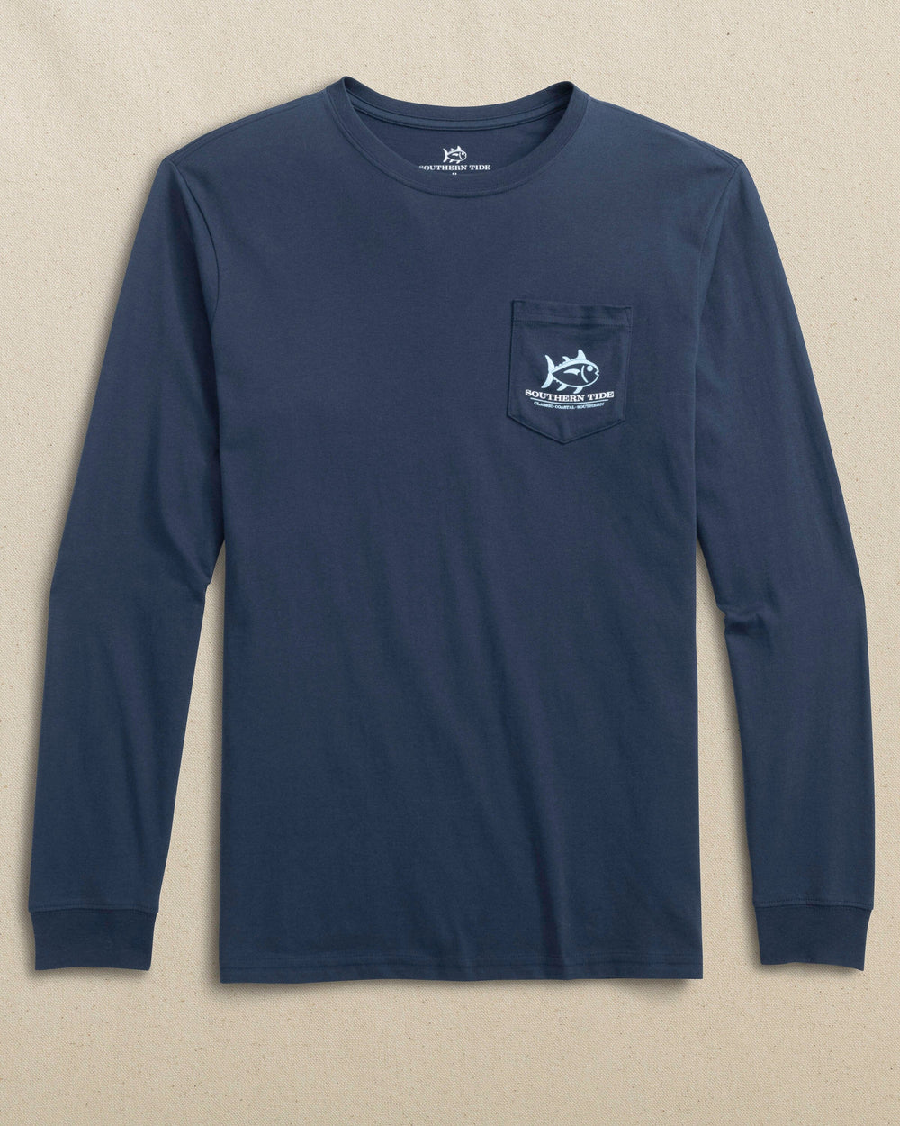 The front view of the Southern Tide Rising Skipjack Long Sleeve T-Shirt by Southern Tide - Navy