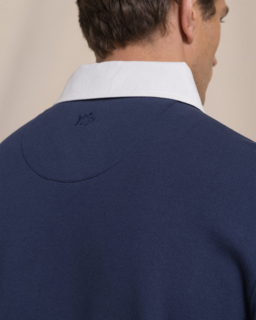 The detail view of the Southern Tide Rugby Sweatshirt by Southern Tide - Dress Blue