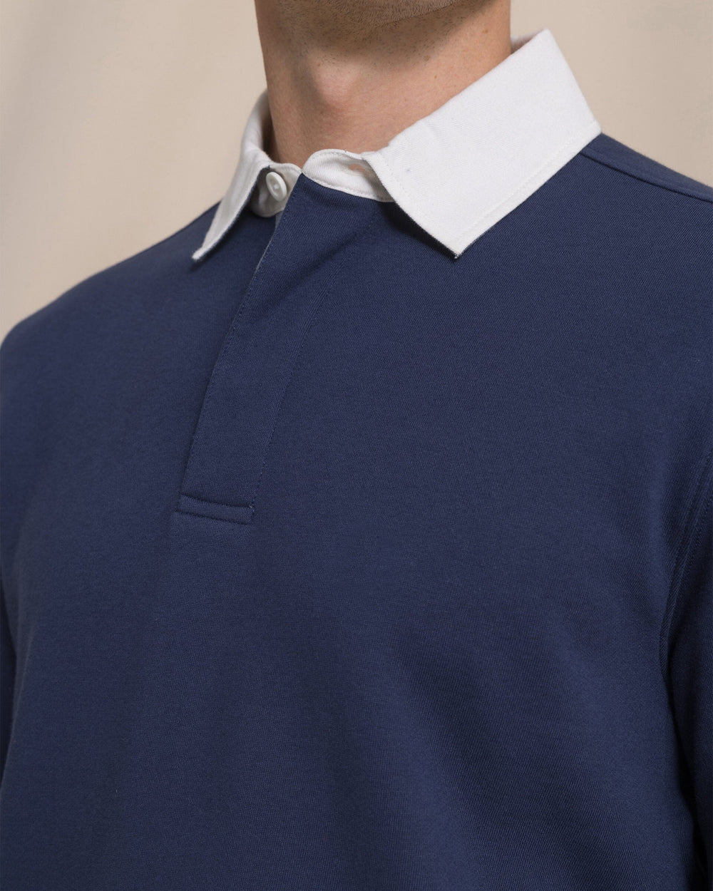 The detail view of the Southern Tide Rugby Sweatshirt by Southern Tide - Dress Blue