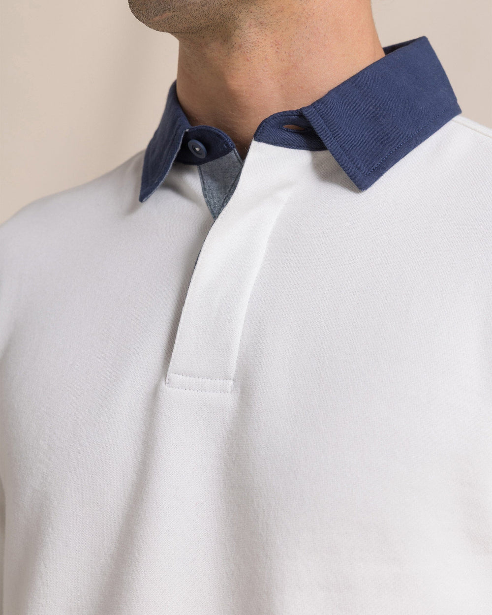 The detail view of the Southern Tide Rugby Sweatshirt by Southern Tide - Sand White