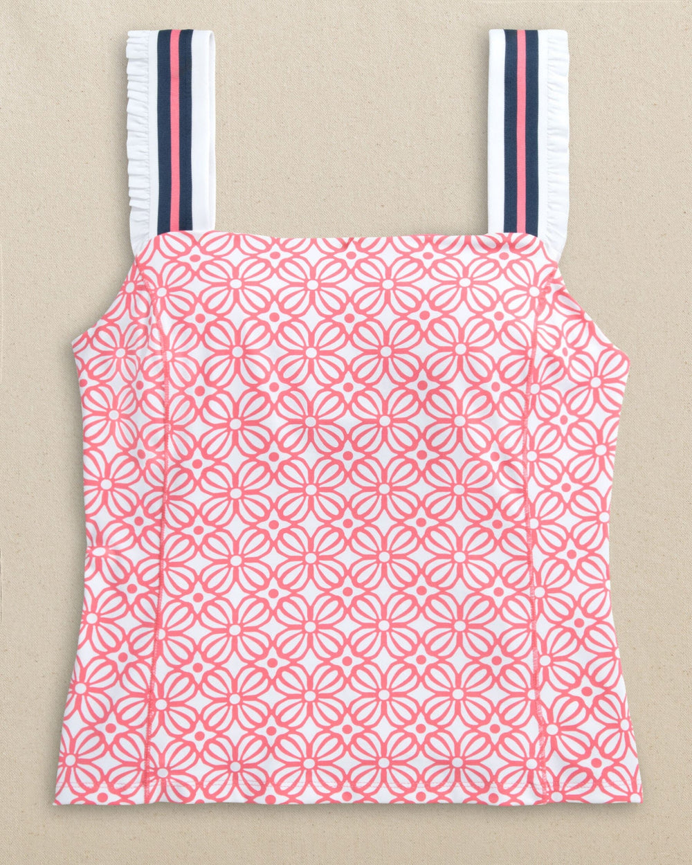 The front view of the Southern Tide Rylee Printed Active Top by Southern Tide - Island Pink