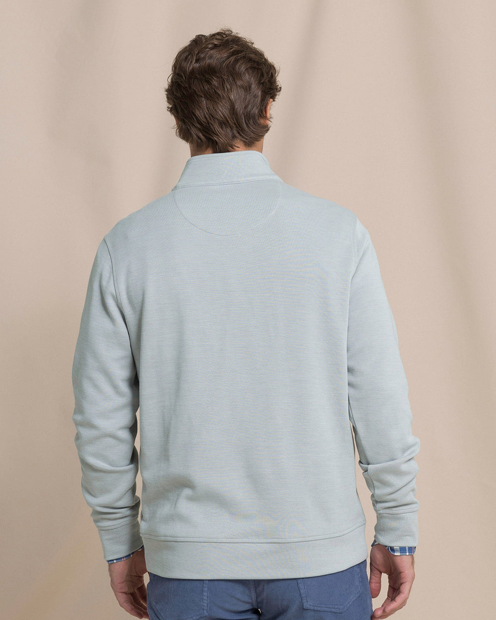 The back view of the Southern Tide Sandy Cove Pique Quarter Zip by Southern Tide - Steel Grey