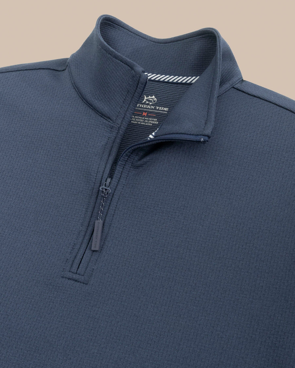 The detail view of the Southern Tide Schooner Long Sleeve Quarter Zip by Southern Tide - Dress Blue