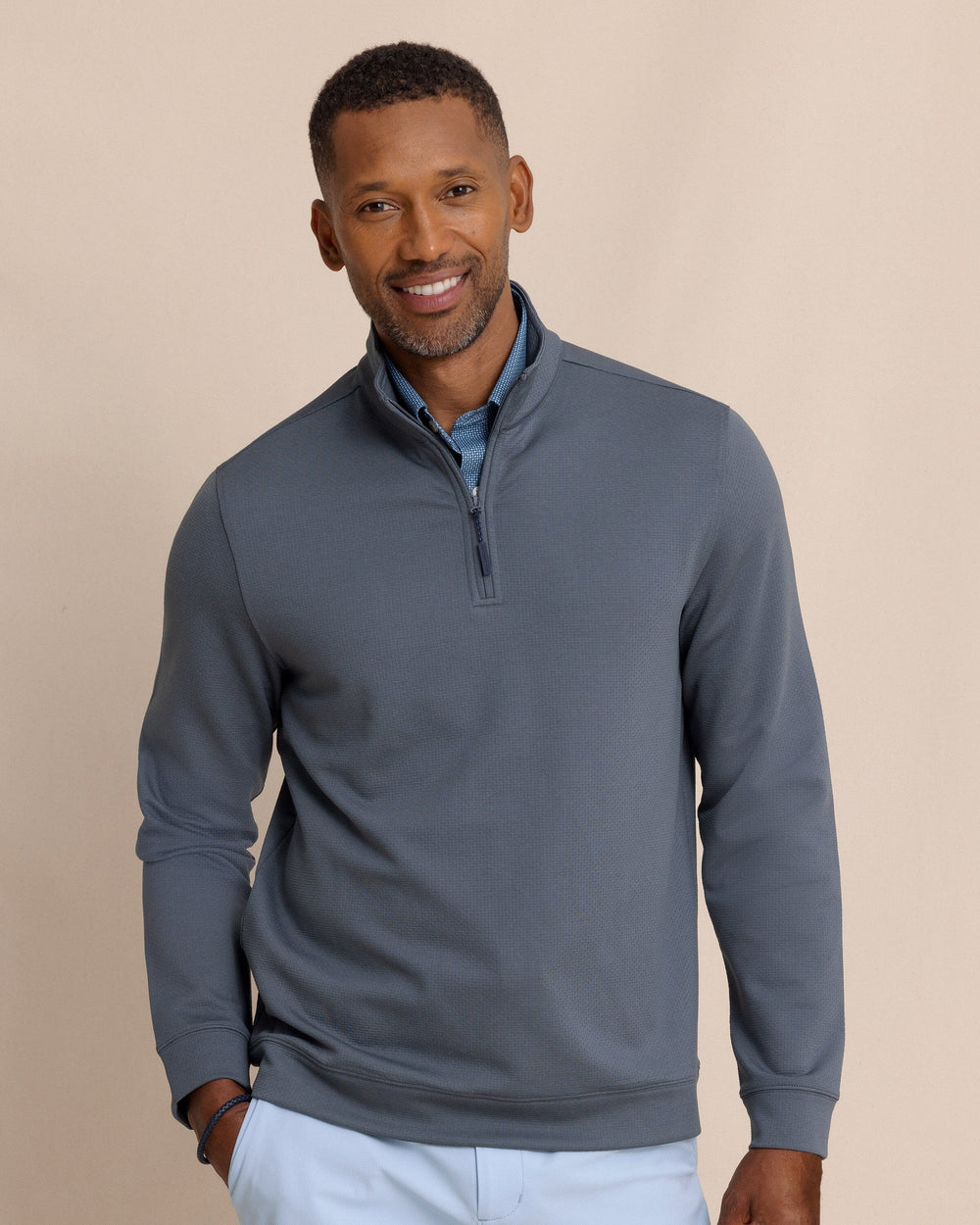 The front view of the Southern Tide Schooner Long Sleeve Quarter Zip by Southern Tide - Perfect Storm
