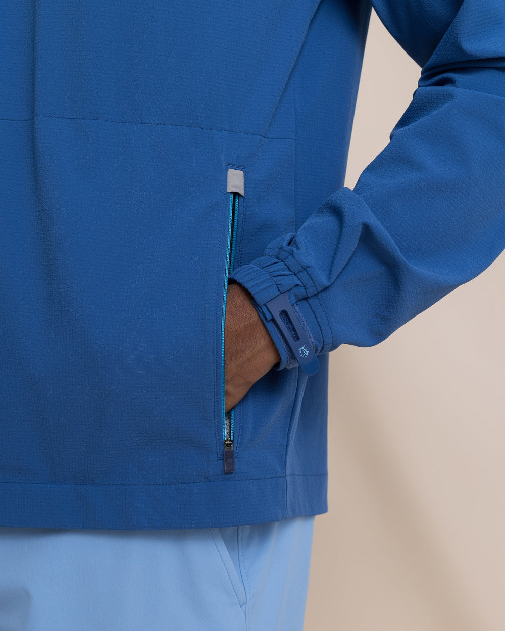 The detail view of the Southern Tide Seabreeze Performance Pullover by Southern Tide - Nautical Blue
