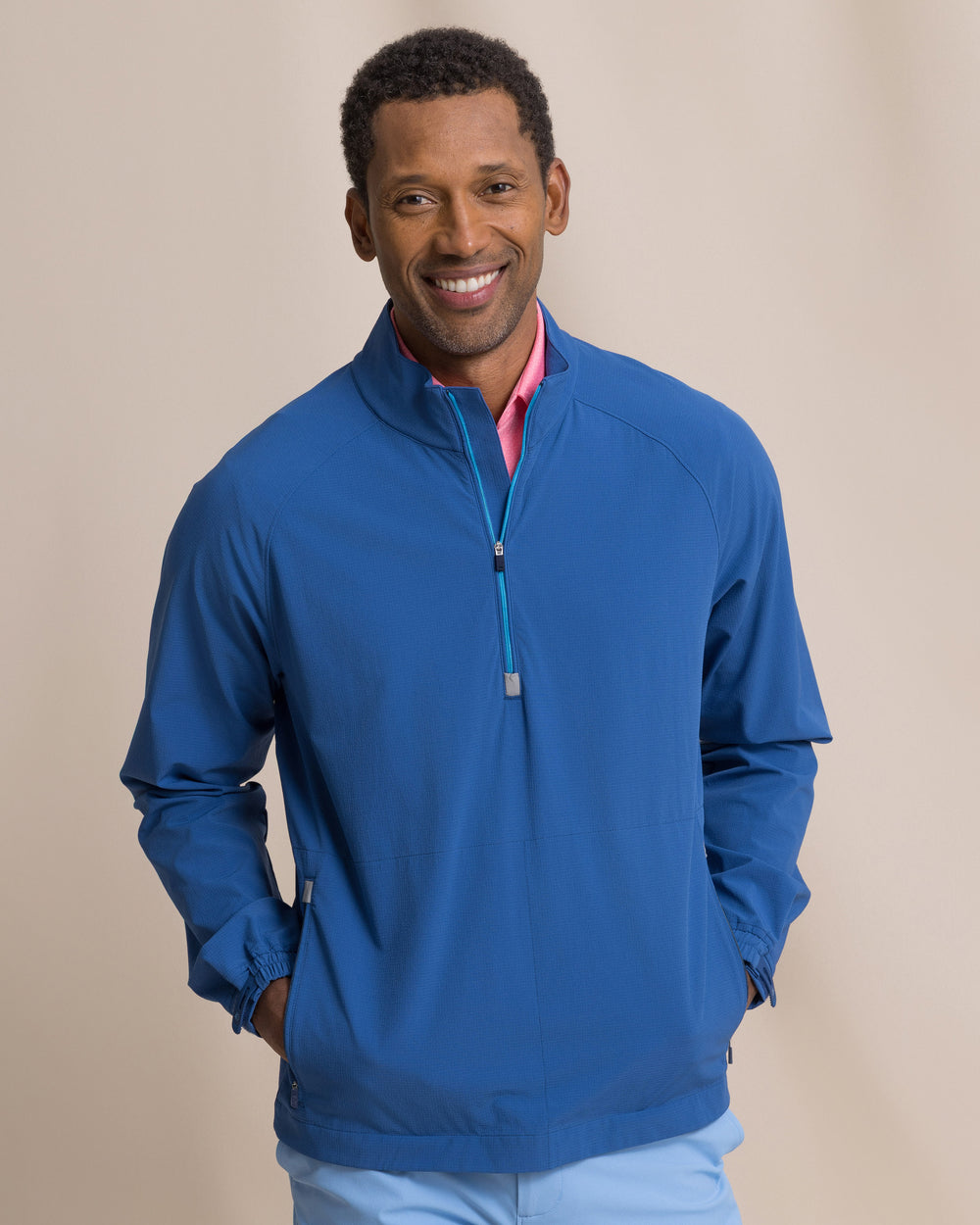 The front view of the Southern Tide Seabreeze Performance Pullover by Southern Tide - Nautical Blue