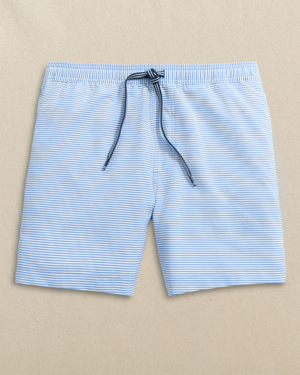The front view of the Southern Tide Seersucker Stripe Maritime Swim Trunk by Southern Tide - Blue Stream