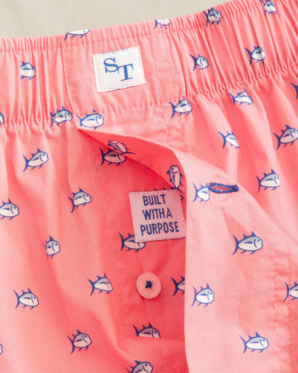 The detail view of the Southern Tide Skipjack Boxer Short by Southern Tide - Sea Pink