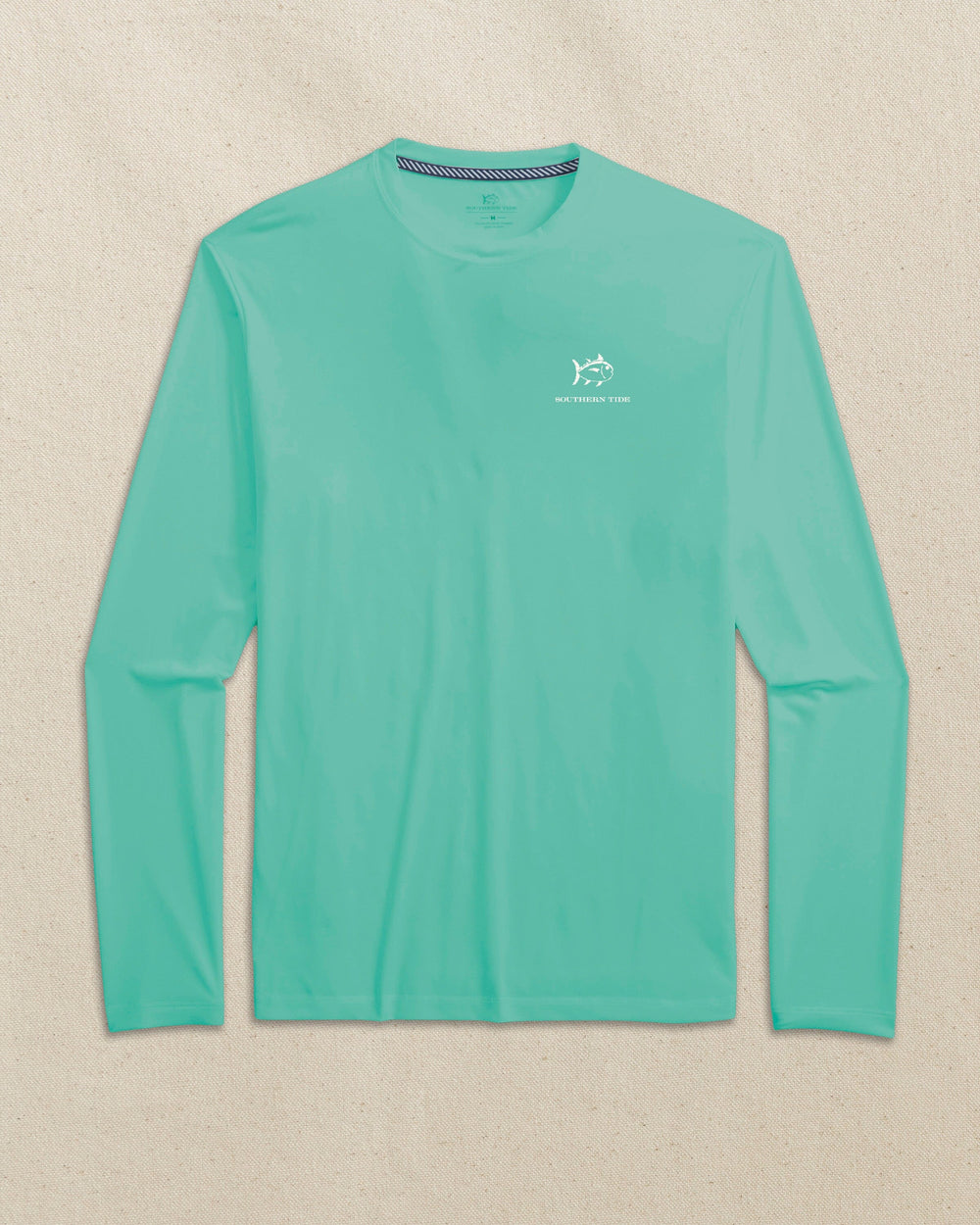 The front view of the Southern Tide Skipjack Cloud Beach Badge Long Sleeve T-Shirt by Southern Tide - Persian Green