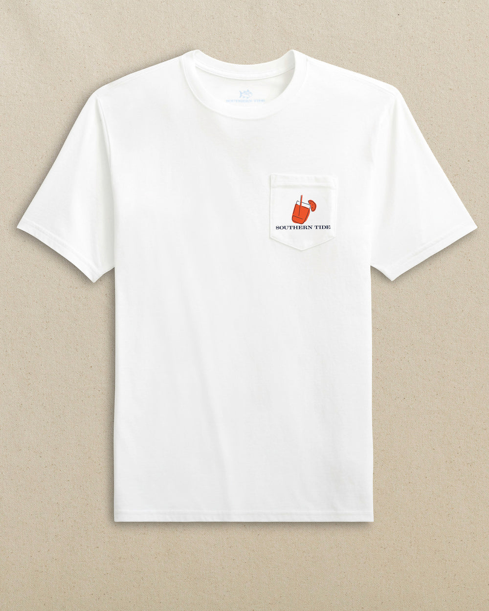 The front view of the Southern Tide Skipjack Fill Tailgate Short Sleeve T-Shirt by Southern Tide - Endzone Orange and Navy