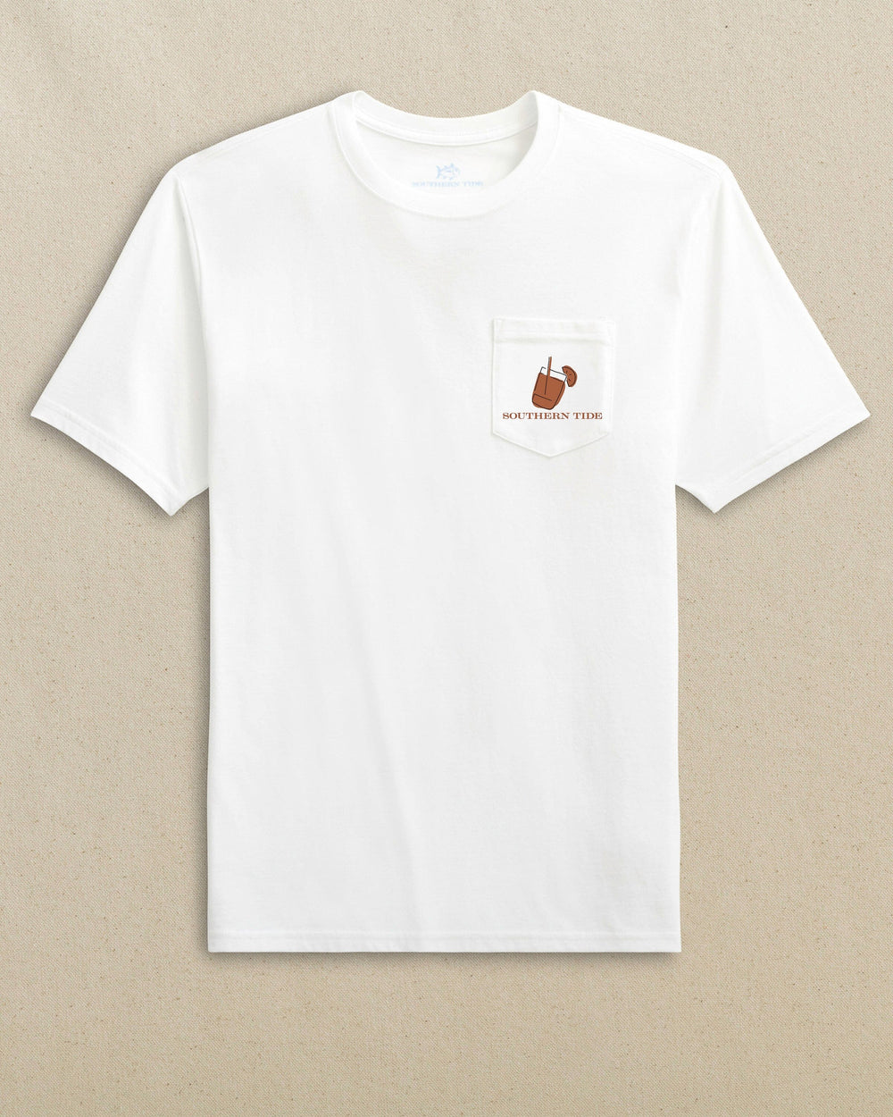 The front view of the Southern Tide Skipjack Fill Tailgate Short Sleeve T-Shirt by Southern Tide - White and Rust