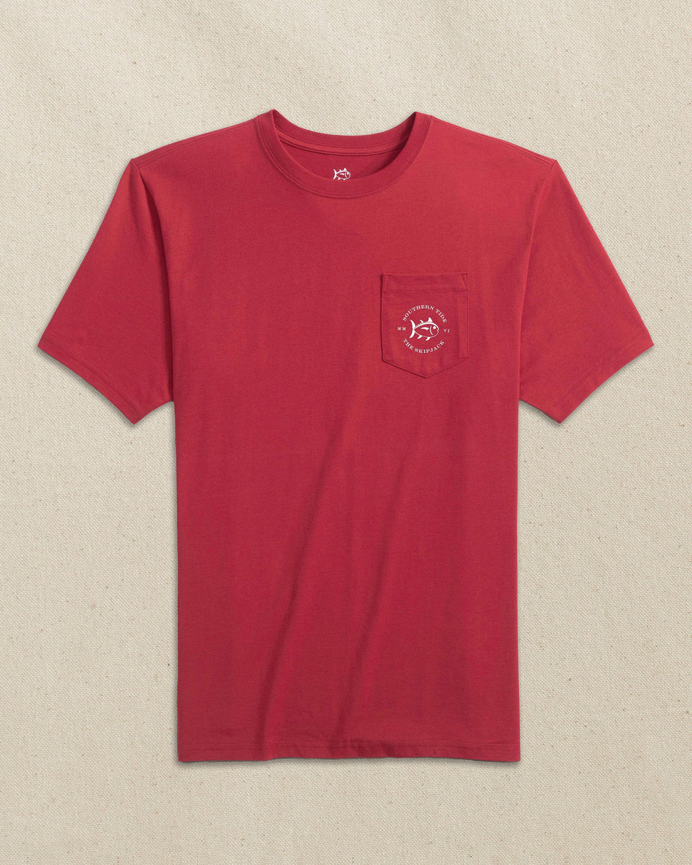 The front view of the Southern Tide Skipjack Play Short Sleeve T-Shirt by Southern Tide - Crimson and White