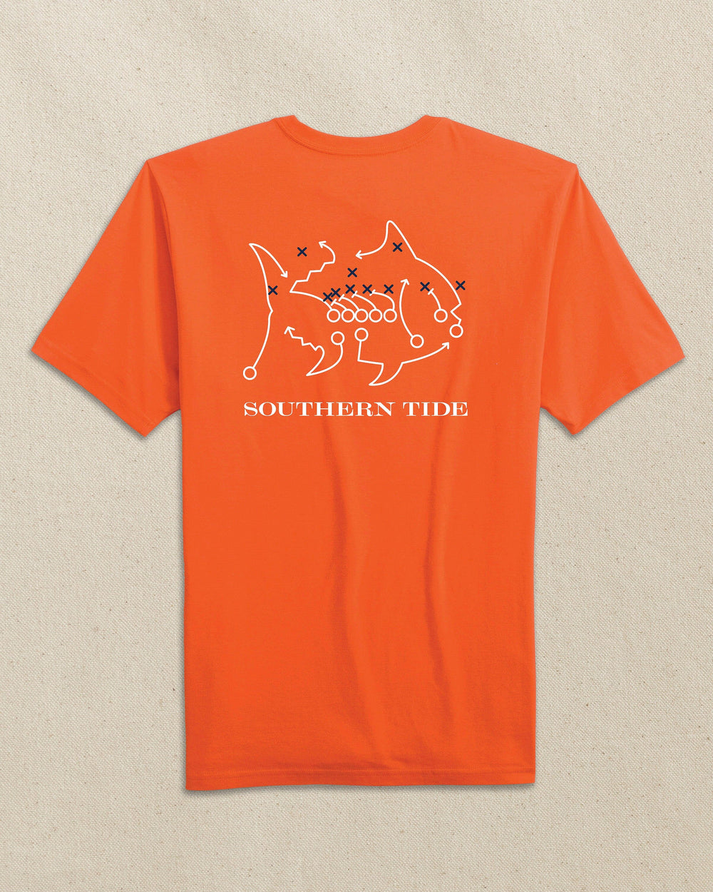 The back view of the Southern Tide Skipjack Play Short Sleeve T-Shirt by Southern Tide - Endzone Orange and Navy