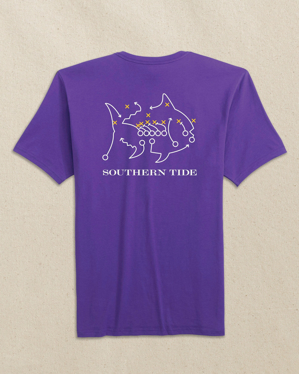 The back view of the Southern Tide Skipjack Play Short Sleeve T-Shirt by Southern Tide - Regal Purple and Yellow