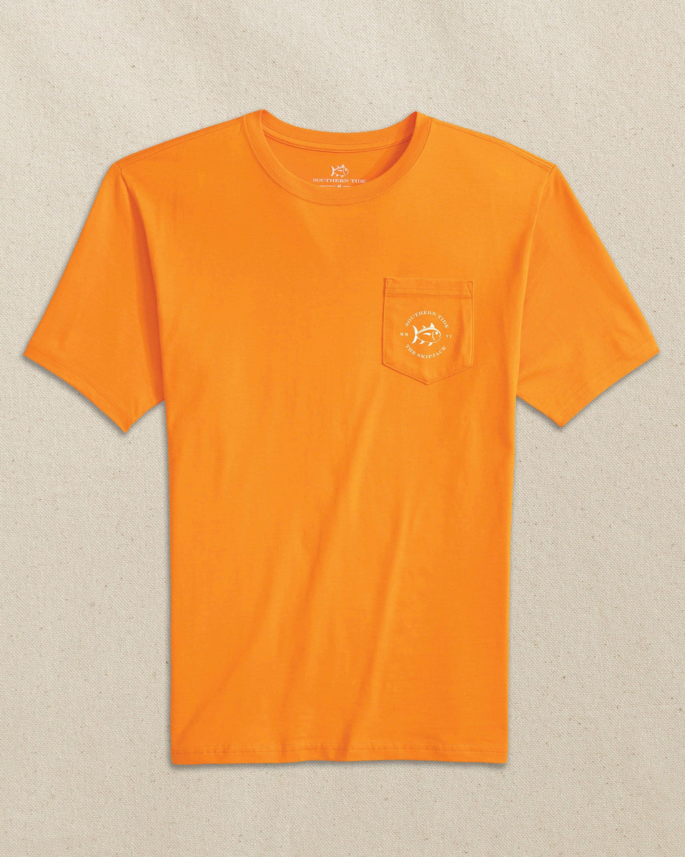 The front view of the Southern Tide Skipjack Play Short Sleeve T-Shirt by Southern Tide - Rocky Top Orange and White
