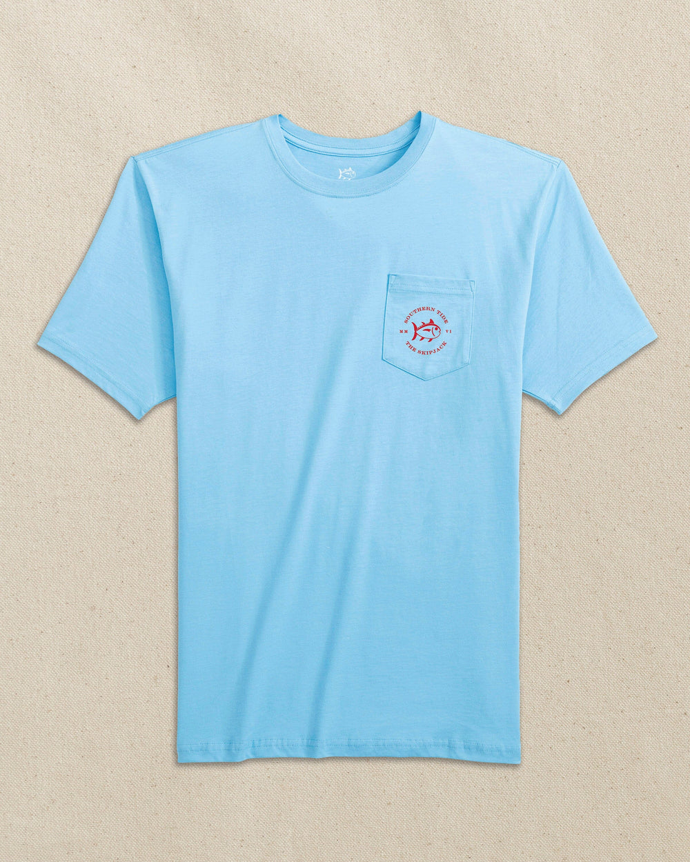 The front view of the Southern Tide Skipjack Play Short Sleeve T-Shirt by Southern Tide - Rush Blue and Varsity Red