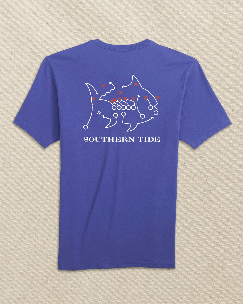The back view of the Southern Tide Skipjack Play Short Sleeve T-Shirt by Southern Tide - University Blue and Endzone Orange