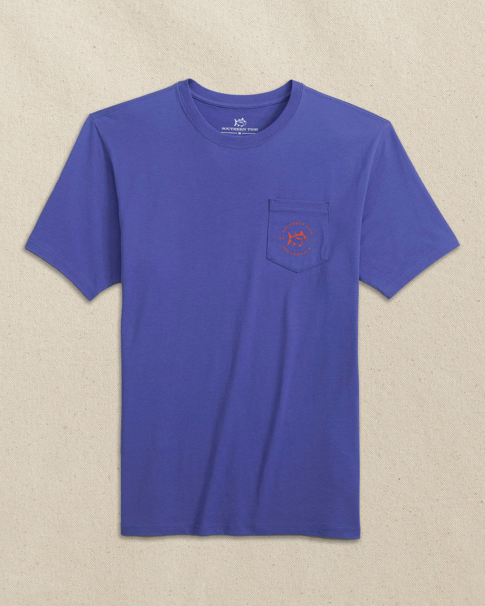The front view of the Southern Tide Skipjack Play Short Sleeve T-Shirt by Southern Tide - University Blue and Endzone Orange