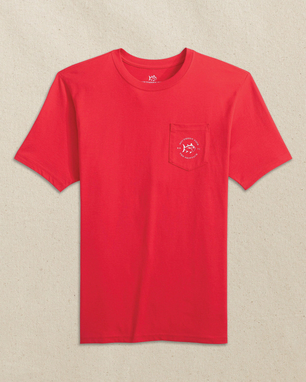 The front view of the Southern Tide Skipjack Play Short Sleeve T-Shirt by Southern Tide - Varsity Red and Black