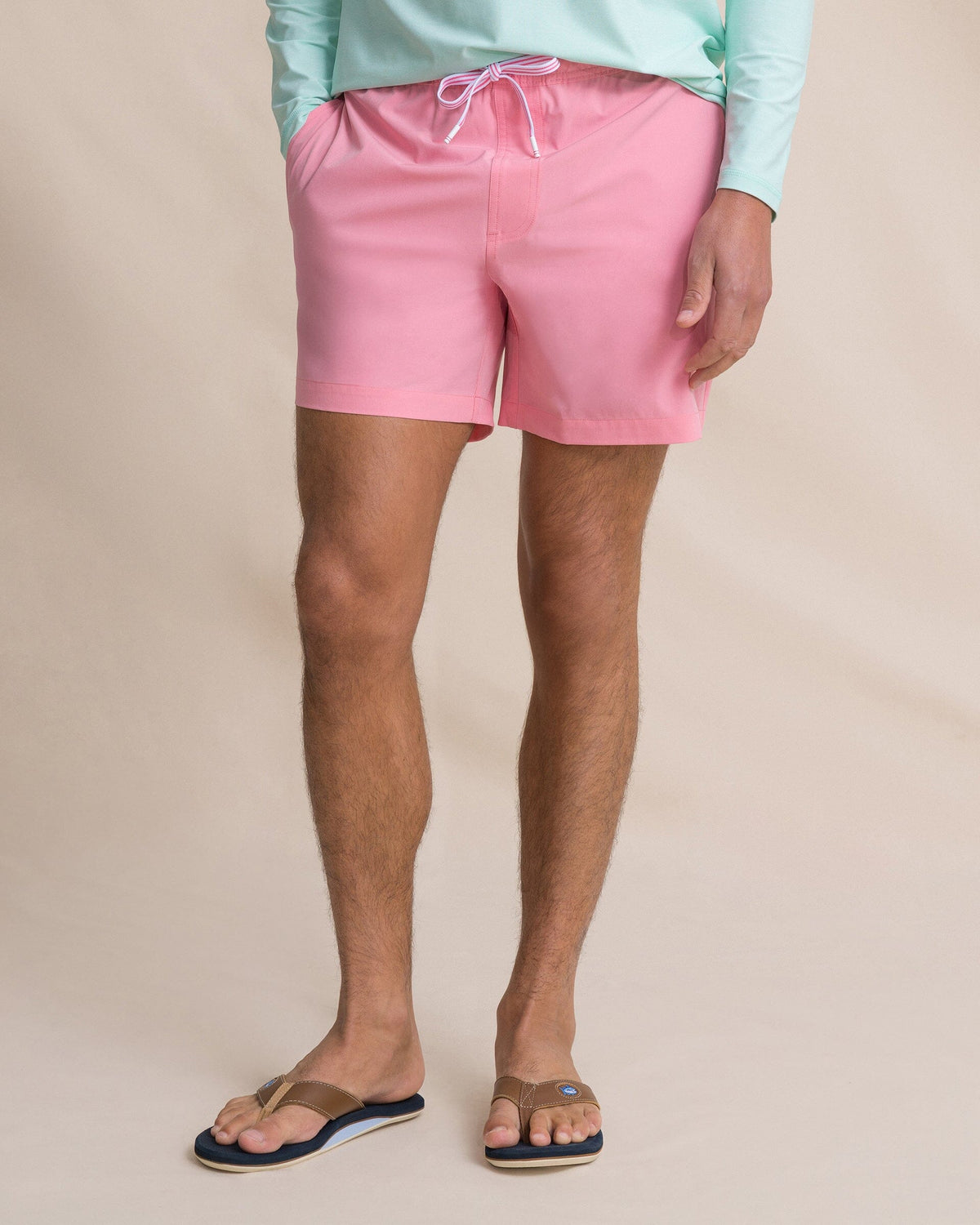 The front view of the Southern Tide Solid Maritime Swim Trunk by Southern Tide - Sea Pink