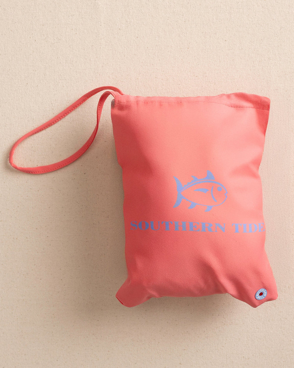 The front detail view of the Southern Tide Solid Swim Trunk 3 by Southern Tide - Sunkist Coral