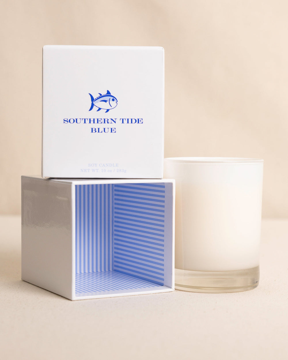 The front view of the Southern Tide Blue Scented Candle by Southern Tide - Blue