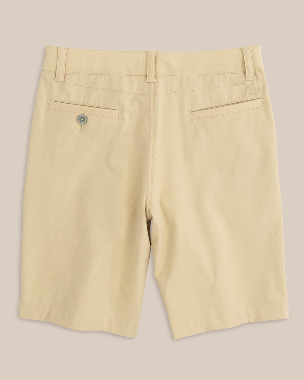 The back view of the Kid's Khaki T3 Gulf Short by Southern Tide - Coastal Khaki