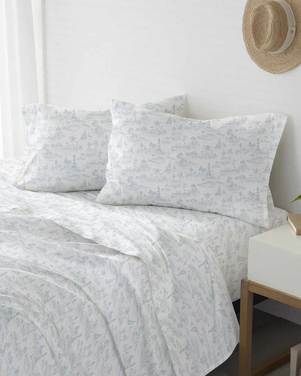 The front view of the Southern Tide Marco Island Sheet Set by Southern Tide - Blue