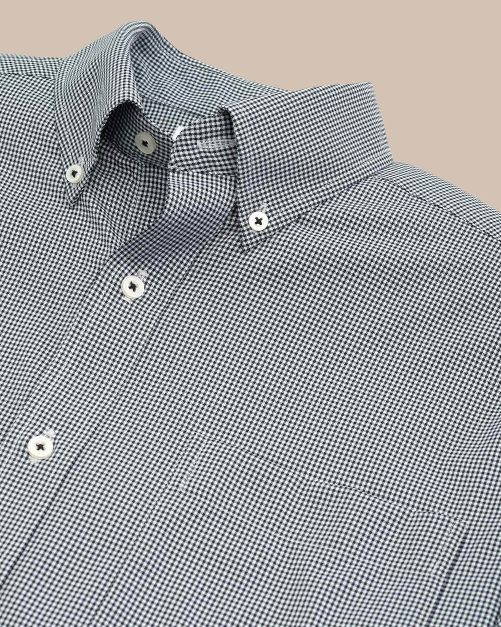 The detail view of the Southern Tide Team Colors Gingham Intercoastal Sport Shirt by Southern Tide - Black