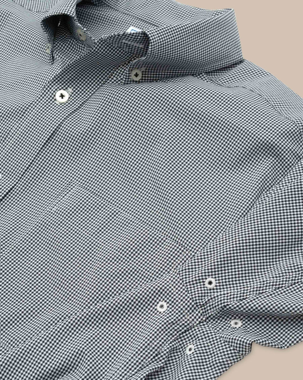 The detail view of the Southern Tide Team Colors Gingham Intercoastal Sport Shirt by Southern Tide - Black