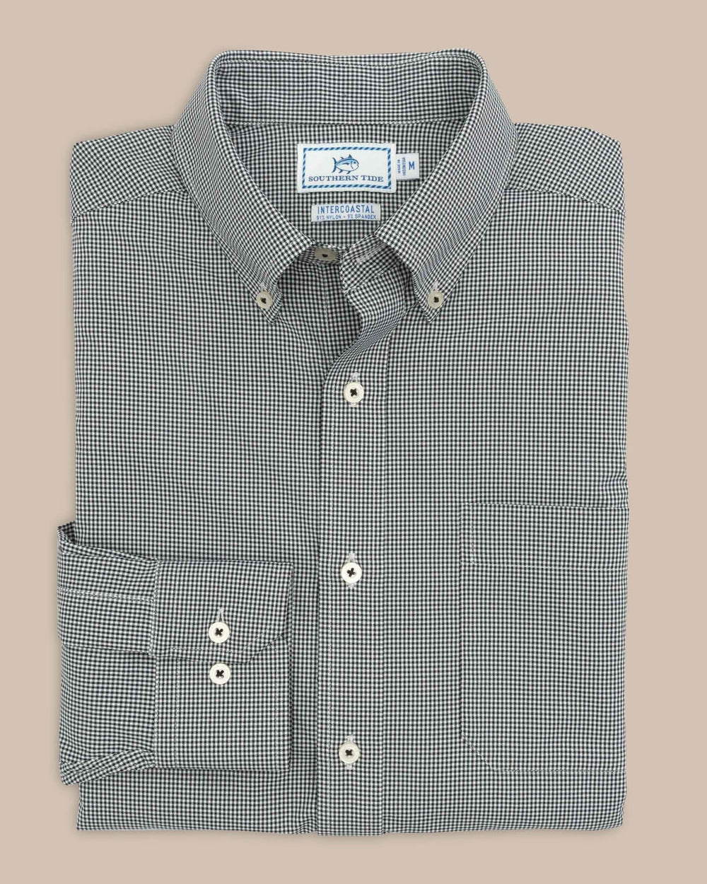The front view of the Southern Tide Team Colors Gingham Intercoastal Sport Shirt by Southern Tide - Black