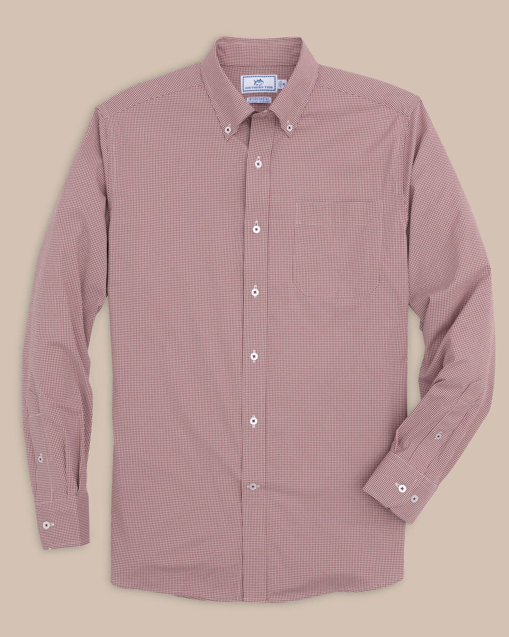 The front view of the Southern Tide Team Colors Gingham Intercoastal Sport Shirt by Southern Tide - Chianti