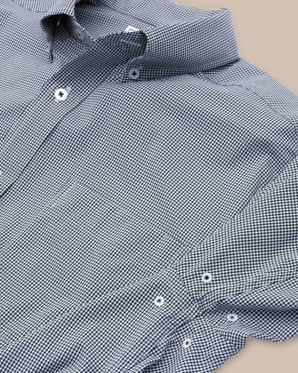 The detail view of the Southern Tide Team Colors Gingham Intercoastal Sport Shirt by Southern Tide - Navy