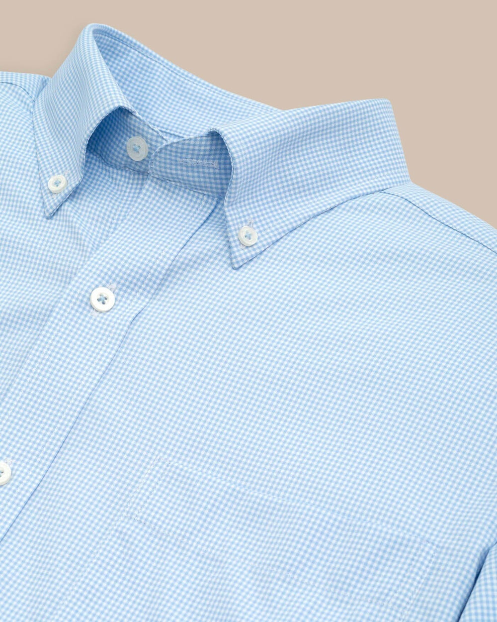 The detail view of the Southern Tide Team Colors Gingham Intercoastal Sport Shirt by Southern Tide - Tide Blue