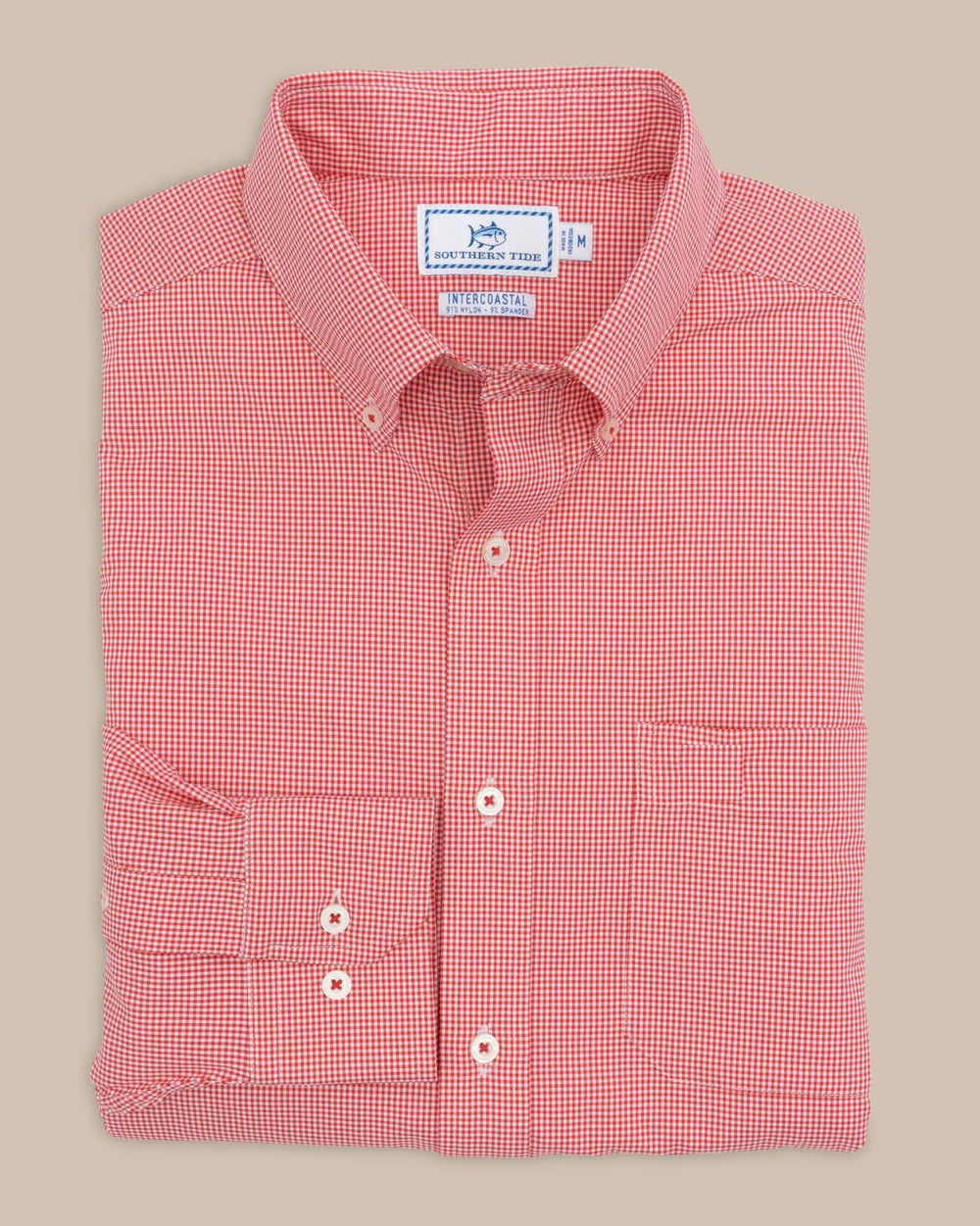 The front view of the Southern Tide Team Colors Gingham Intercoastal Sport Shirt by Southern Tide - Varsity Red