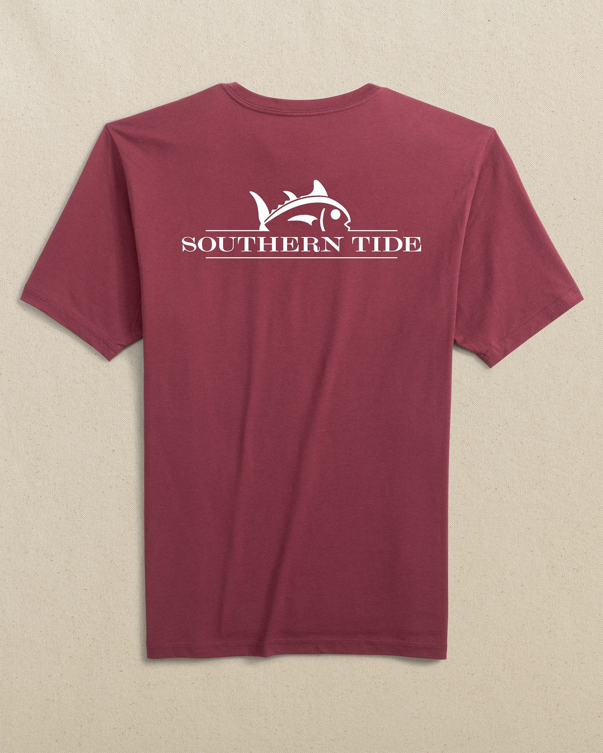 The back view of the Southern Tide Team Colors Rising Skipjack Short Sleeve T-Shirt by Southern Tide - Chianti