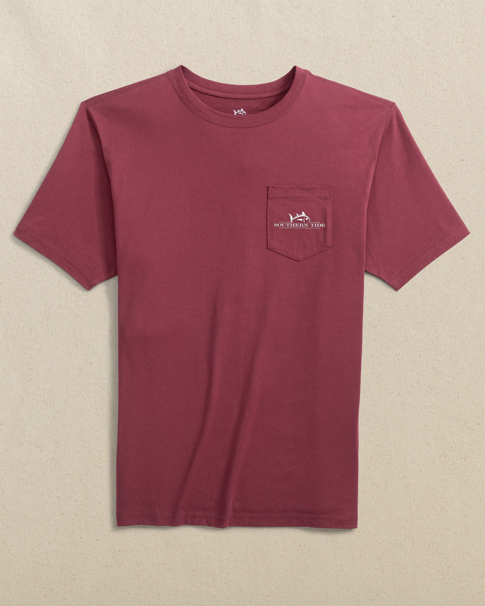 The front view of the Southern Tide Team Colors Rising Skipjack Short Sleeve T-Shirt by Southern Tide - Chianti