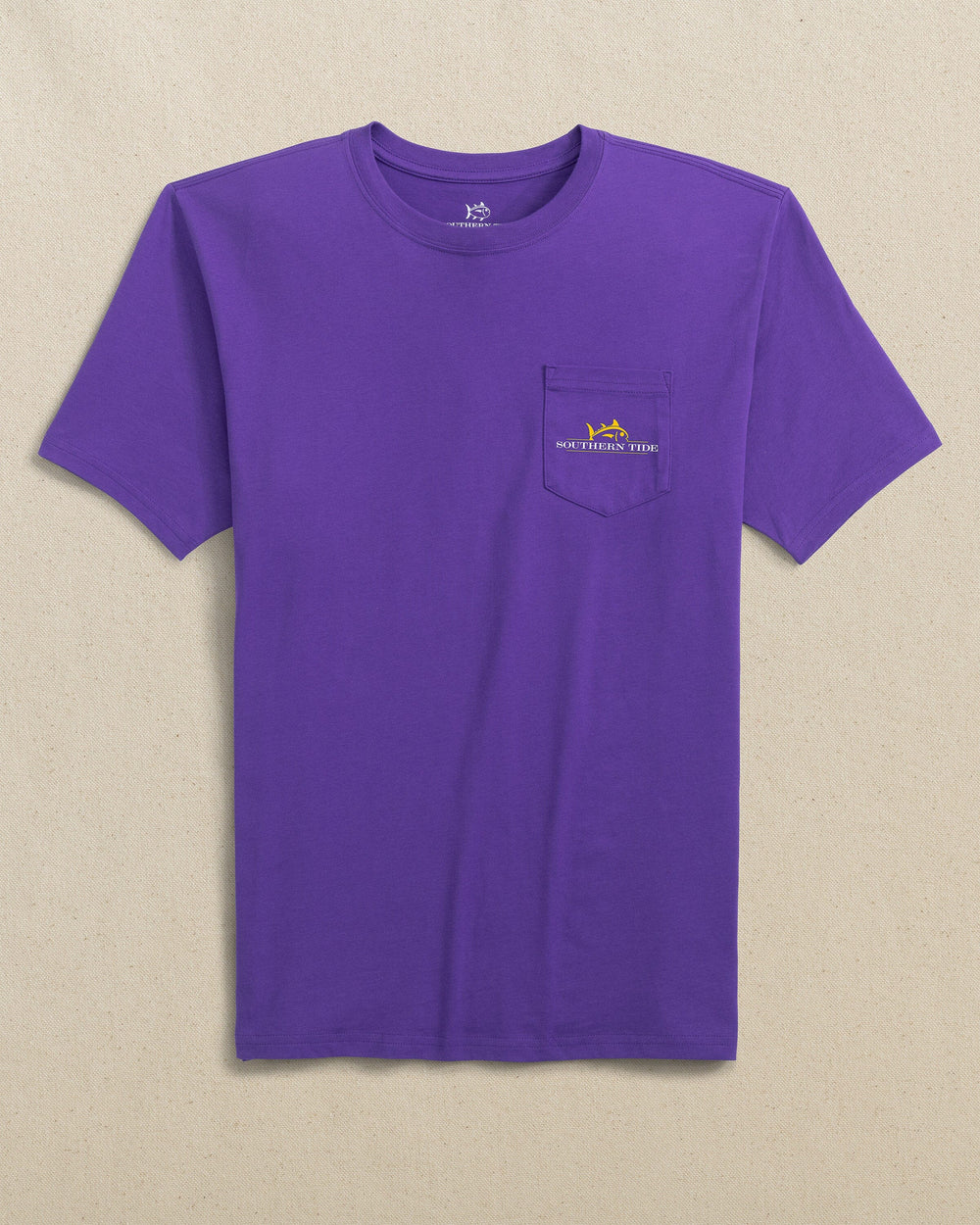 The front view of the Southern Tide Team Colors Rising Skipjack Short Sleeve T-Shirt by Southern Tide - Regal Purple